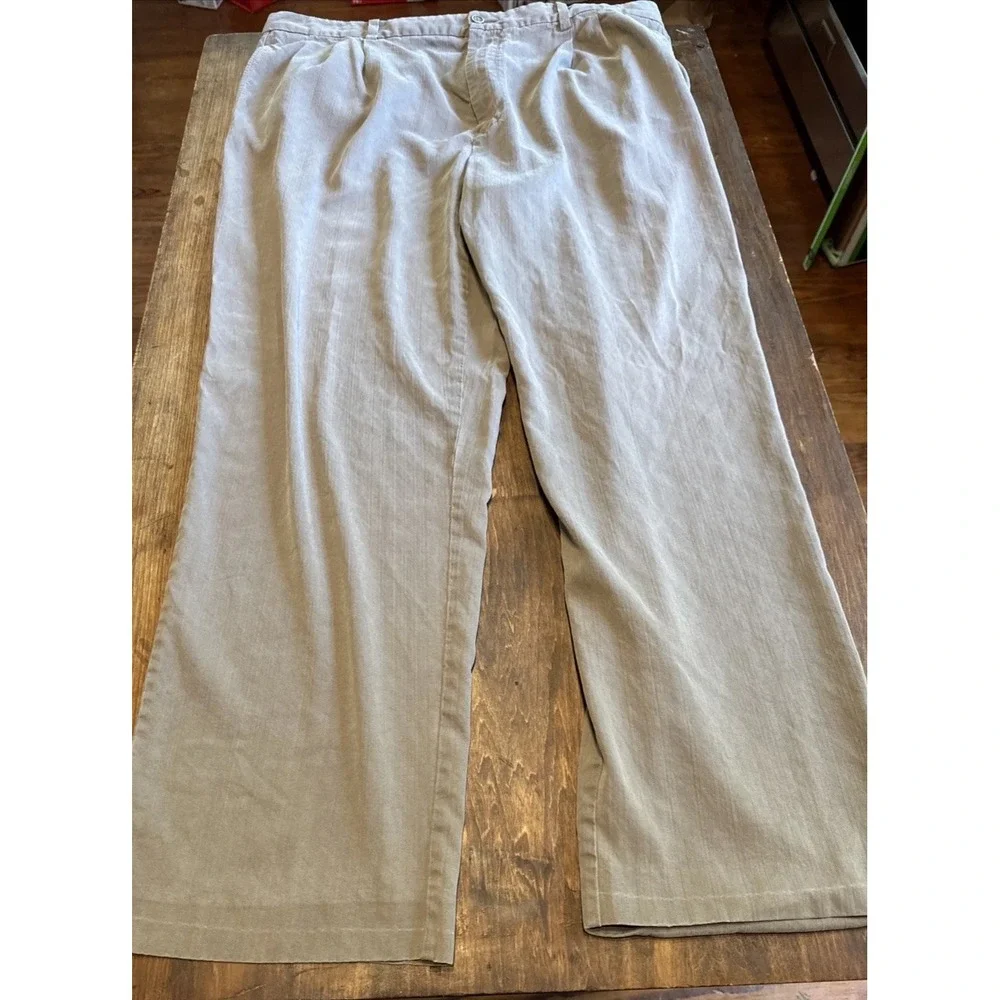 TOMMY BAHAMA Pants Mens 40x30 Brown Silk Bamboo Herringbone Pleated Trousers